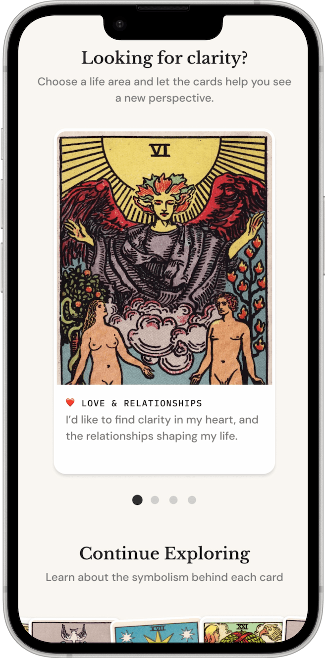 The SYMBOLIC home screen invites you to draw a card for clarity